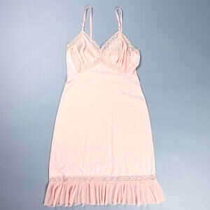 Vintage Peach Dress Slip or Nightdress with  Lace Trim and Crystal Pleats